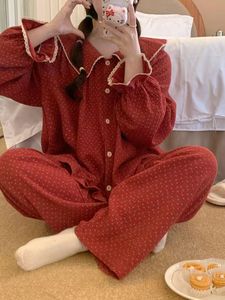 Neue Pyjama Damen Frühling Herbst koreanische Version süße Puppe Kragen Polka Dot reine Baumwolle Langarm Home Wear Anzug
