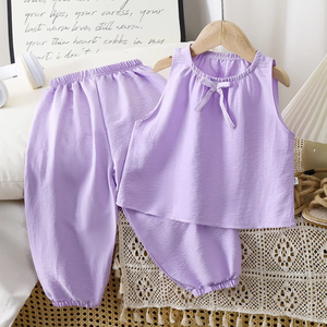 Gilet top pantaloni lunghi vestito estivo 1-10 anni ragazza carina casual pigiama aria condizionata indossare due set - Product Image 3