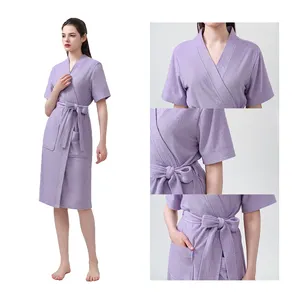 Sunhome Ebay Factory Direct Supply Womens Knee Length Terry Robe With Belt And Pockets Hotel Bathrobe Unisex Pajamas