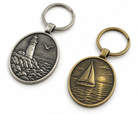 Porte-clés en métal personnalisé avec médaillon en relief de phare côtier, logo personnalisé, cadeau promotionnel en gros, fabricant OEM