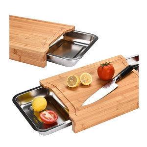 Tùy chỉnh nhà bếp Countertop gỗ thớt kéo ra trượt ngăn kéo lưu trữ tre thớt Board với 2 khay thép không gỉ - Product Image 4