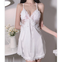 Nouveau 2 pièces deux pièces ensemble Style Sexy Lingerie Satin jarretelle soie vêtements de nuit chemise de nuit dentelle pyjamas pour les femmes ensemble