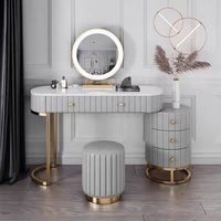 Meuble Coiffeuse Moderne en Bois de Chêne avec Miroir sur Pied et Ottoman – Collection Chambre à Coucher – Offre Spéciale