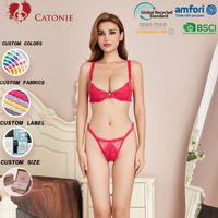 Ensemble de lingerie féminine sexy, élastique, respirant, léger, exquis, avec broderie en dentelle 3D, respectueux de l'environnement, en spandex/nylon