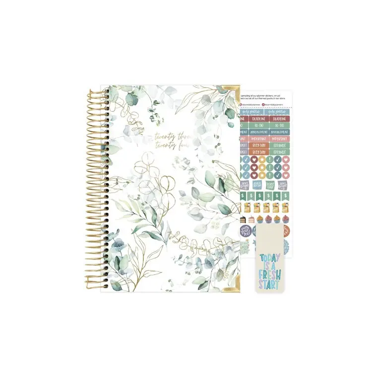 Custom Hardcover Bloom Daily Planners 2023-2024 Single Spiral Coil Journal with Stickers