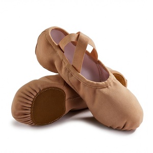 Chaussons <span class=keywords><strong>de</strong></span> ballet souples pour filles, dessus en tissu élastique, semelle extérieure en cuir véritable pour la danse, le yoga et l'entraînement - Product Image 1