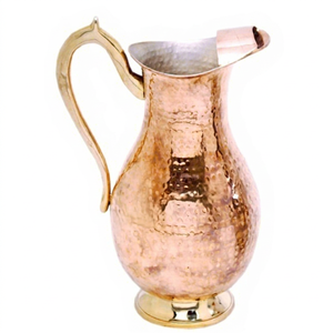 Carafe à eau en cuivre Maharaja contemporaine martelée 1,5 L, écologique, en forme de pot, avec poignée métallique, sans couvercle, pour la maison, le bureau et les entreprises - Product Image 1