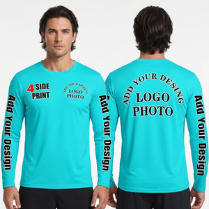 Camiseta Personalizada de Manga Larga para Hombre, 100% Poliéster, Secado Rápido, Cuello Redondo, Diseño Estampado Frontal, Corte Holgado, Color Verde Azulado, Ecológica - Product Image 1