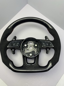 พวงมาลัยแต่ง <span class=keywords><strong>Audi</strong></span> คาร์บอนลายขาว Alcantara <span class=keywords><strong>RS</strong></span> พร้อม Paddle Shift แบบ Flat Bottom สำหรับ A3 A4 A5 A6 A7 <span class=keywords><strong>Q3</strong></span> Q5 Q7 Q8  แบบ OEM Plug and Play - Product Image 1