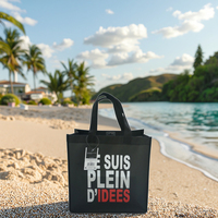 Sac de courses réutilisable et recyclable en non-tissé avec impression sérigraphique et transfert thermique, taille et bandoulière personnalisables