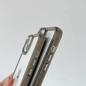 Capa de celular de cristal de metal, transparente e à prova de choque, caixa traseira dura, para iphone 14 13 12 11 pro max