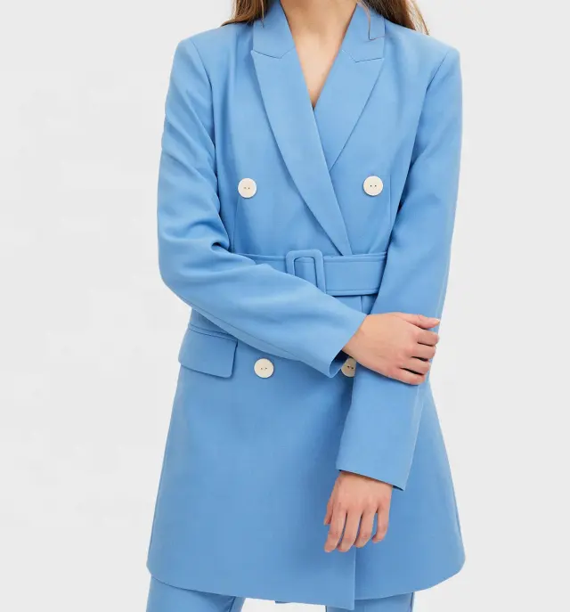 Tongrui Blazer Suit Top Blouse Career Spring Autumn Woman New Arrivals Blue Sky Blue Regular Solid Pattern 7 Days Woven 3pcs
