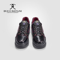 BUCCI BATANI Chaussures décontractées pour hommes en cuir noir et tissu Scabal, tige en tissu, à lacets, semelle extérieure en caoutchouc XL SC070-E025
