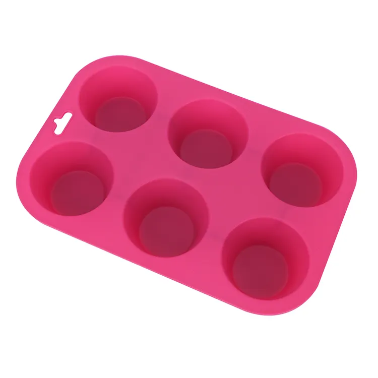 Cetakan Pembuat Kue 100% BPA, Merah Muda Panas Dapat Digunakan Kembali Gratis Cetakan Bunga Sekali Pakai Alat Kue Ramah Lingkungan Bulat Silikon Cetakan Muffin Kue 3D