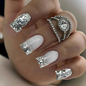<span class=keywords><strong>Uñas</strong></span> Postizas Personalizadas Importadas <span class=keywords><strong>de</strong></span> China, ABS, Color Rosa Brillante, Lentejuelas <span class=keywords><strong>Francesas</strong></span>, Diseño Pre-diseñado, 24 Piezas, Cortas, <span class=keywords><strong>Cuadradas</strong></span>, a Presión - Product Image 2