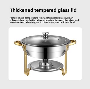 Juego de Calentador de <span class=keywords><strong>Comida</strong></span> Tipo Buffet de Acero Inoxidable con Olla Redonda de 4.5L, Calentador de Alimentos <span class=keywords><strong>para</strong></span> Hoteles, Restaurantes y Banquetes - Product Image 2