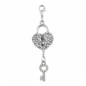Porte-clés en cristal avec cadenas en forme de cœur et breloque clé, accessoire de bijouterie argenté - Product Image 1