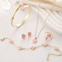 Ensemble de bijoux cœur populaire européen et américain, best-seller transfrontalier, en alliage, comprenant bracelet, boucles d'oreilles, collier et bague, avec pierre en zircon