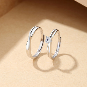 Gioielli Raffinati, Anello per Coppia <span class=keywords><strong>in</strong></span> Argento 925 con Zirconia Cubica, Anelli Regolabili per Matrimonio, Regalo per Donne - Product Image 4