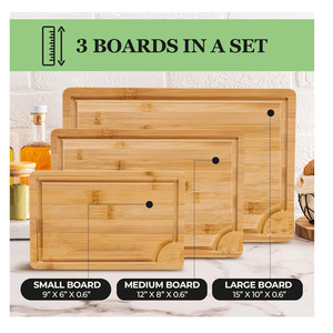 Bamboo Cutting Board <b>Set</b> 3 Pcs Rectangle Thickened Multifunction Kitchen Chopping Block For Fruit Bread - Product Image 3