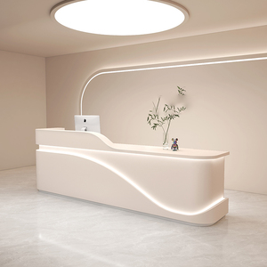 Comptoir de service en bois courbé, design moderne, sur mesure pour salon de beauté, clinique esthétique, magasin de détail, mobilier de hall - Product Image 6