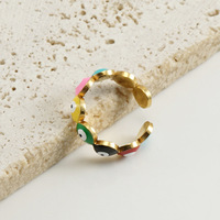 Bague ouverte bohème colorée plaquée or émaillée réglable pour femme, bijou tendance pour fête, idée cadeau