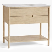 Meuble-lavabo moderne pour salle de bain avec évier encastré et comptoir, armoire autoportante en chêne clair avec 2 tiroirs et étagère ouverte