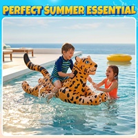 Bouée gonflable en PVC pour l'été, motif animal (guépard, léopard), jouet aquatique à chevaucher avec poignées pour enfants et adultes, pour la natation et la plage