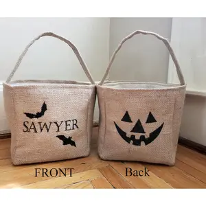 Bán buôn tùy chỉnh ma điều trị Túi Halloween kẹo giỏ Linen bí ngô xô