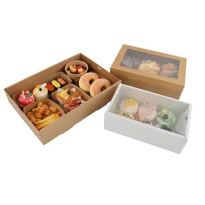 Picnic Party biscotto al cioccolato carta Kraft scatole per dolci scatole per Catering imballaggio scatola per piatti con coperchio per finestra