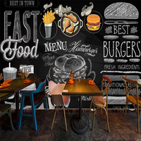 Papier peint mural 3D rétro personnalisé pour restaurant, motif mode, restauration rapide, burger, café, lait, thé, décoration de boutique
