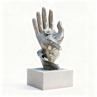 Sculpture de main de Bouddha en acier inoxydable moderne avec fleur de lotus pour jardin zen, décoration de bureau à domicile, taille personnalisée