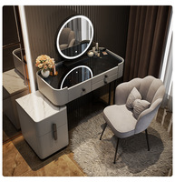 Coiffeuse Moderne de Luxe Blanche avec Miroir Éclairé, Chaise et Rangement, Table de Maquillage en Bois pour Chambre à Coucher ou Hôtel