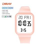 Montre-bracelet numérique électronique pour étudiants DIRAY, 35,7 mm, résistante aux chocs, double fuseau horaire, rétroéclairage LED, silicone, 10 couleurs, ODM