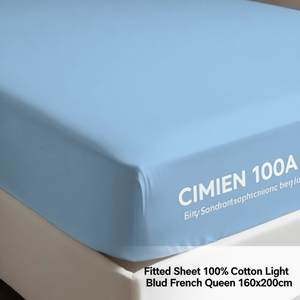 Drap-housse 100% coton bleu clair, taille Queen française 160x200cm - Product Image 3