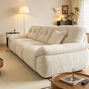 Modern Cream Fabric Sofa <b>Bed</b> with Tufted Back and <b>Padded</b> Arms for Living Room - Product Image 6