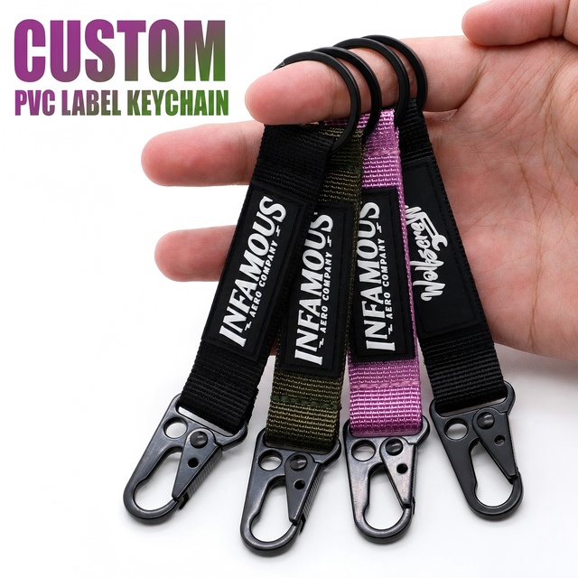 Personalized Logo with PVC Patch Webbing Keychain Holder Fan Gift Tactical Bag Decor Car Keychain Lanyard
