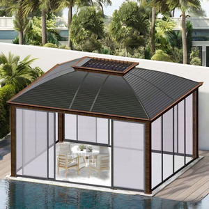 Pergola <span class=keywords><strong>de</strong></span> <span class=keywords><strong>jardin</strong></span> extérieure en aluminium réglable avec toit à lames orientables, imperméable et thermolaquée, pour petits et grands espaces verts - Product Image 2