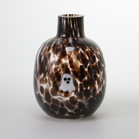 Vase décoratif en verre soufflé à la main, motif citrouille, fantôme et chauve-souris, ensemble de décoration d'Halloween et d'automne, effet moucheté, vente en gros pour les boutiques de cadeaux