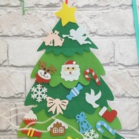 Arbre de Noël en tissu non tissé à faire soi-même, 104,5x70cm, à suspendre au mur, avec 25 autocollants décoratifs pour enfants, décoration artisanale de Noël