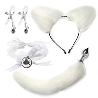 Ensemble érotique pour femmes - Plug anal queue de chat, bâillon buccal, pinces à tétons, collier, accessoires d'entraînement postérieur, jouet SM en cuir
