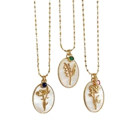 Collar con Colgante Ovalado de Concha con Flor de Nacimiento y Piedra de Nacimiento, Regalo para el Día de la Madre, Certificado CE