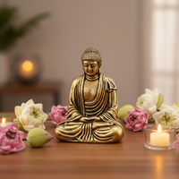 Vente en gros usine : Statue miniature de Bouddha Sakyamuni en laiton antique moulé, plaqué or, gaufrée 3D, avec traitement vieilli