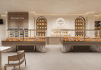 Conception et production sur mesure de l'aménagement intérieur 3D et du mobilier pour pâtisseries modernes, comptoirs et vitrines en verre