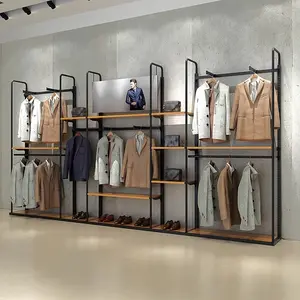 Muebles de tienda boutique de moda, estantes de exhibición de ropa de madera personalizados para diseño de tienda de ropa