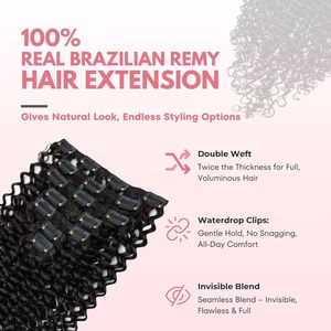 Extensiones de Cabello con Clip de Onda Profunda, 100% Cabello Humano Brasileño Virgen, Color Negro Natural, Extensiones con Clip para Mujer - Product Image 5