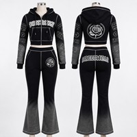 Conjunto Deportivo de Dos Piezas para Mujer con Lavado Ácido Personalizado: Sudadera con Capucha de Manga Larga con Cremallera y Pantalones Ajustados Acampanados