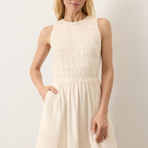 Women Smocked Midi Dress Casual Sleeveless Crew Neck Cotton A Line Flowy Maxi Dresses Women’s French Style Dress - Product Image 3