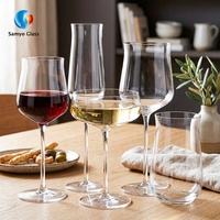 Samyo Chine : Vente en gros d'ensembles de verres à vin rouge en cristal soufflé à la main, à long pied, élégants et luxueux, avec logo personnalisé, en forme de tulipe.