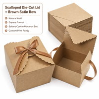 Caja de Regalo de Papel Kraft Ecológica con Borde Festoneado, Personalizable con Logotipo, Cinta Resistente y Lazo para Recuerdos de Boda